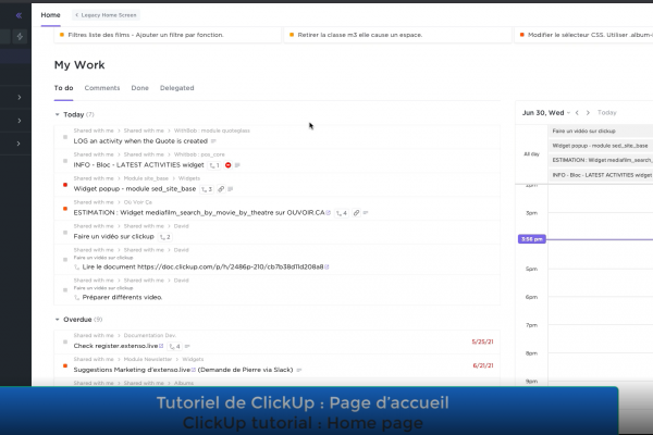 ClickUp tutorial home page (french and english)
